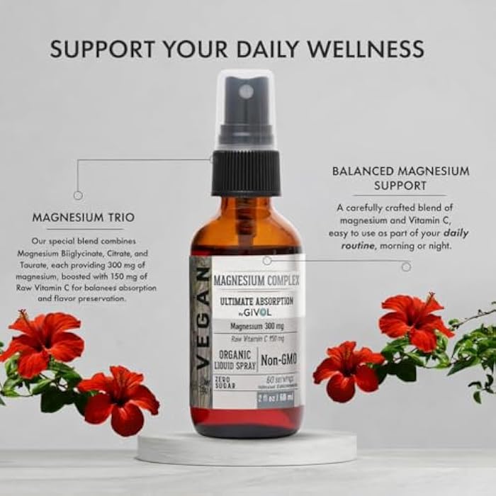 GIVOL Tri Magnesium Complex - Magnesium Biglycinate, Citrate & Taurate Liquid Spray 300mg w/Raw Vitamin C for Body Decompression - Hibiscus & Pineapple Flavor, 2 Fl Oz (60 ml) - 60 Day Supply - Image 2