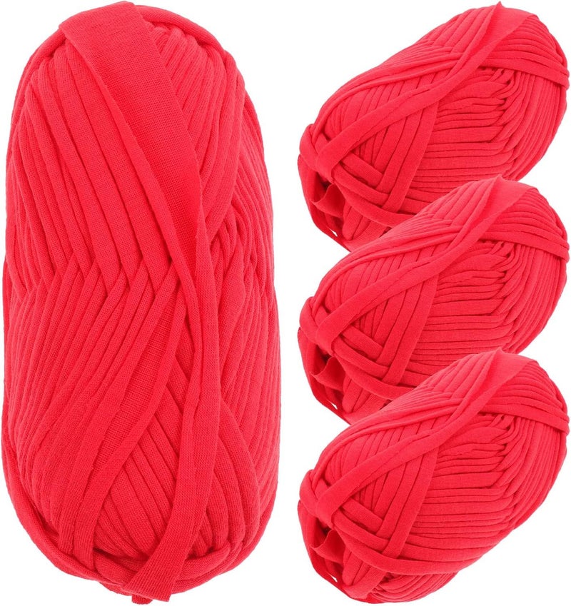 Vivid Red Yarn Pack 4 Rolls For Crochet Knitting Weaving Soft Flexible Craft Supplies - Image 1