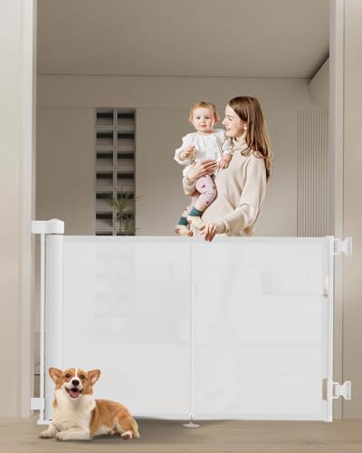 Upgraded 59 Retractable Baby Gates with Reinforced Strip Design to Prevent Crawling Through 34 Tall Retractable Dog Gate 5 FT Retractable Gates for Stairs Doorways Hallways