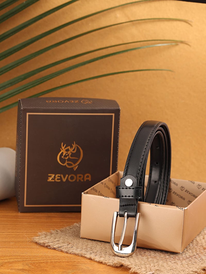 ZEVORA Women Black Leather Formal Belt - Image 4