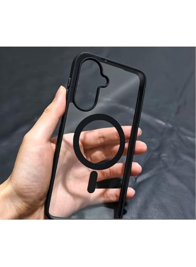 Clear Magnetic Case for Samsung Galaxy A17 Wireless Charging Compatible Shockproof Transparent Cover Strong Magnet Slim Protective Case Black - Image 2