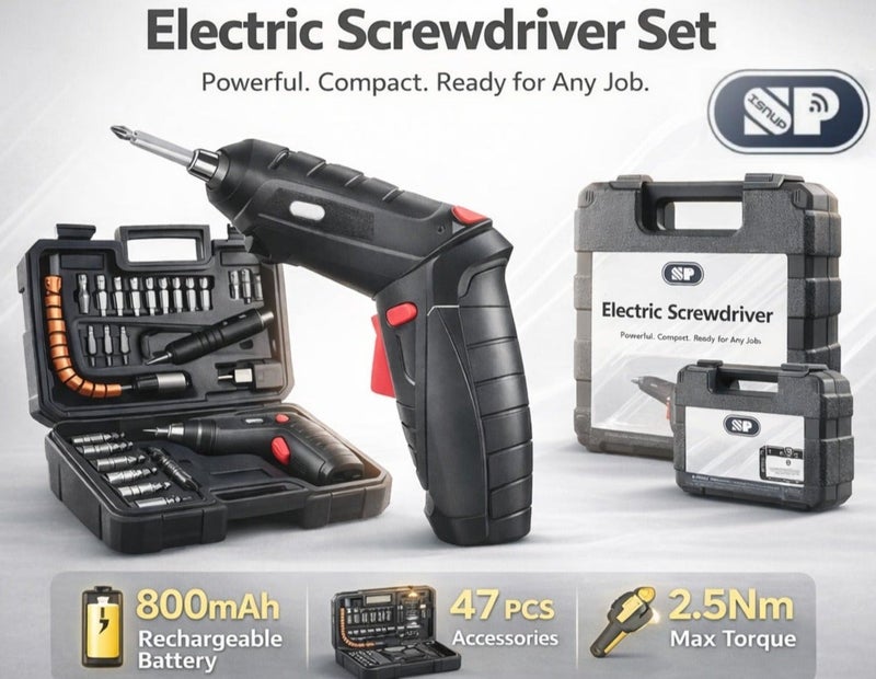 iSNUP Electric Screwdriver Set 47 PCS – 800mAh Rechargeable Cordless Drill with 2.5Nm Torque & 3 Modes, Portable Tool Kit with Case - Image 2