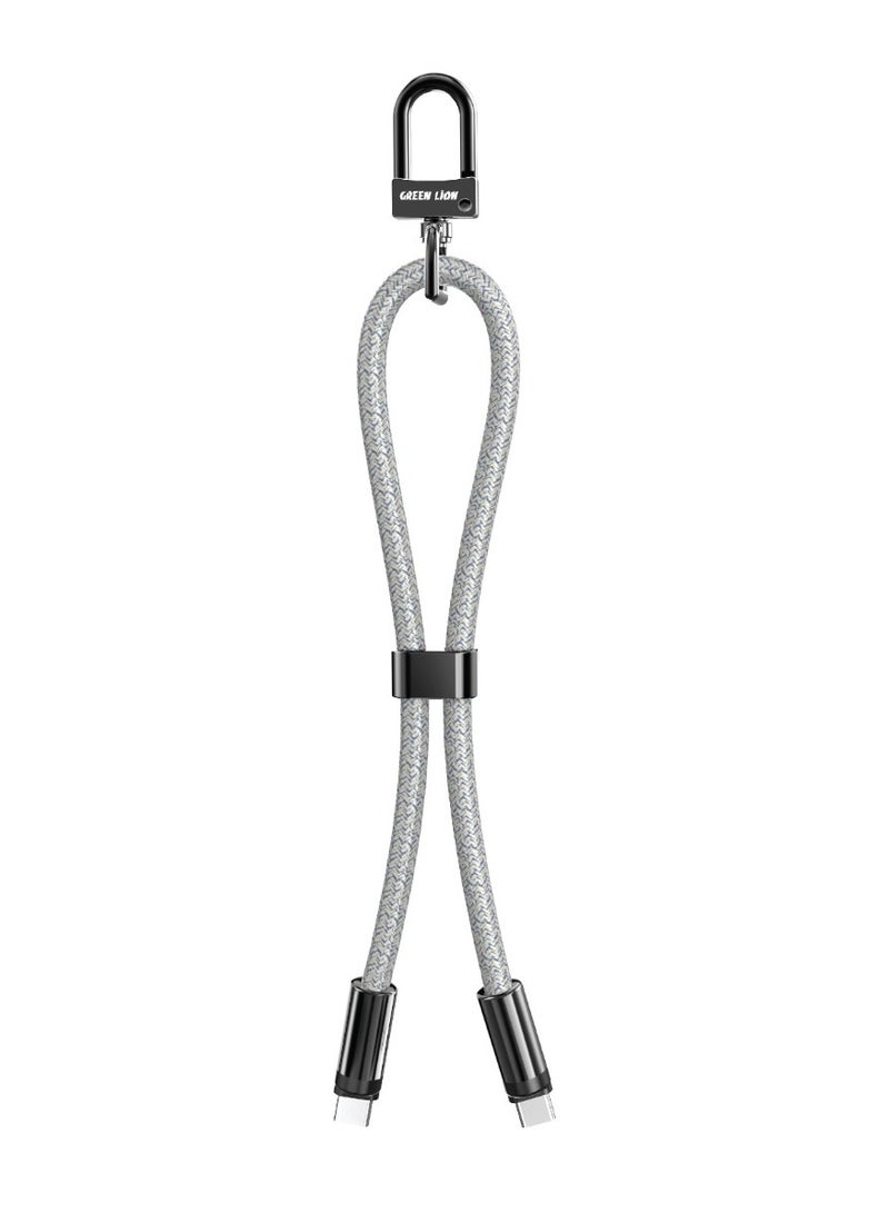 GREEN LION Keychain lanyard USB-C to USB-C 60W / Charge & Sync / Secure & Safe / 30cm Wire /  Wide Compatibility / Fast Charging / 480Mbps Data Transfer - Grey - Image 1