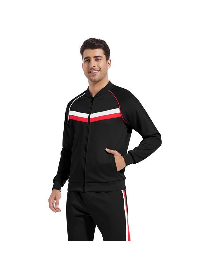 W JIANWANG Track Suits for Men Set Jogging Tracksuit Mens Sweatsuits 2 Piece Sport Plaid Jogger Sweat Suits Sports Clothes Jackets and Pants Two-piece Outfits Black JW-254-XL  - Image 5