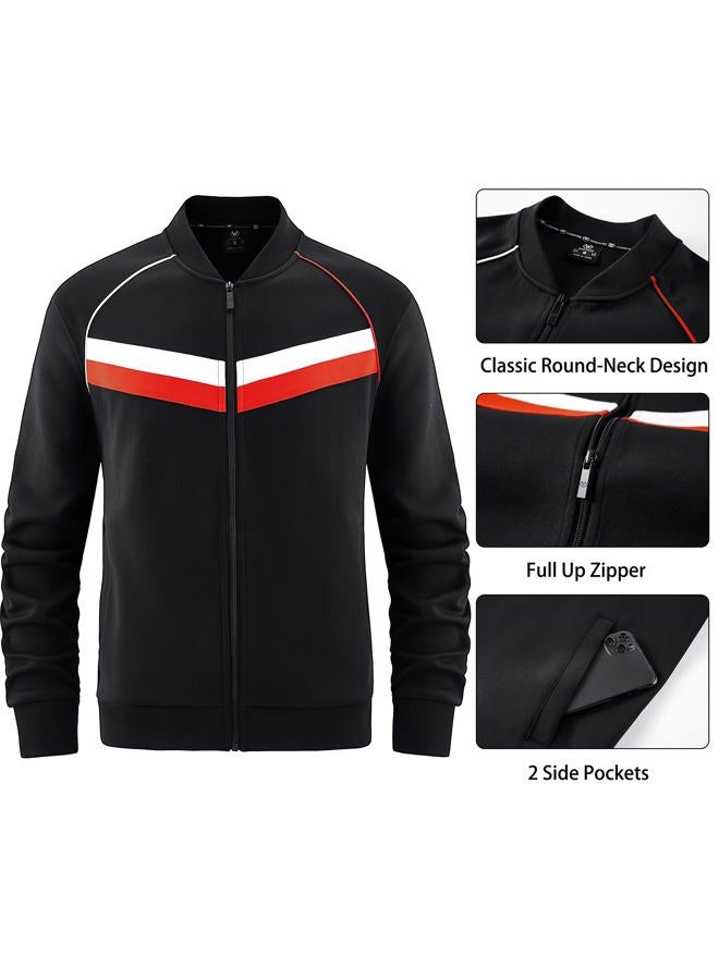 W JIANWANG Track Suits for Men Set Jogging Tracksuit Mens Sweatsuits 2 Piece Sport Plaid Jogger Sweat Suits Sports Clothes Jackets and Pants Two-piece Outfits Black JW-254-XL  - Image 3