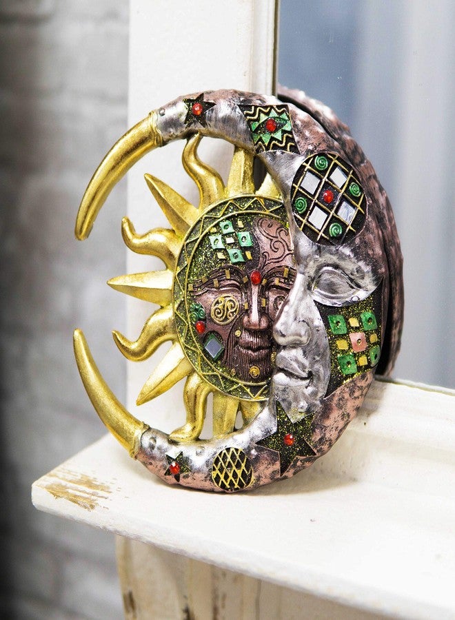Ebros Gift Ebros Colorful Celestial Deities Belenos Golden Sun and Selene Moon Wall Hanging Decor 7.5"Tall Day Fading Into Night Mounted Plaque With Mirrors Beads Gems And Decorative Accessories - Image 2