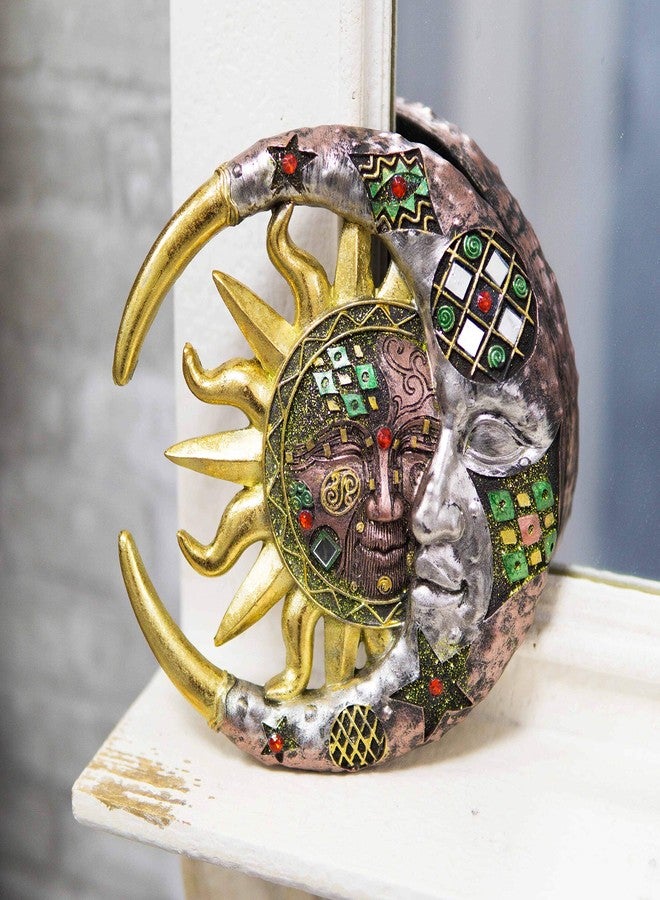 Ebros Gift Ebros Colorful Celestial Deities Belenos Golden Sun and Selene Moon Wall Hanging Decor 7.5"Tall Day Fading Into Night Mounted Plaque With Mirrors Beads Gems And Decorative Accessories - Image 1