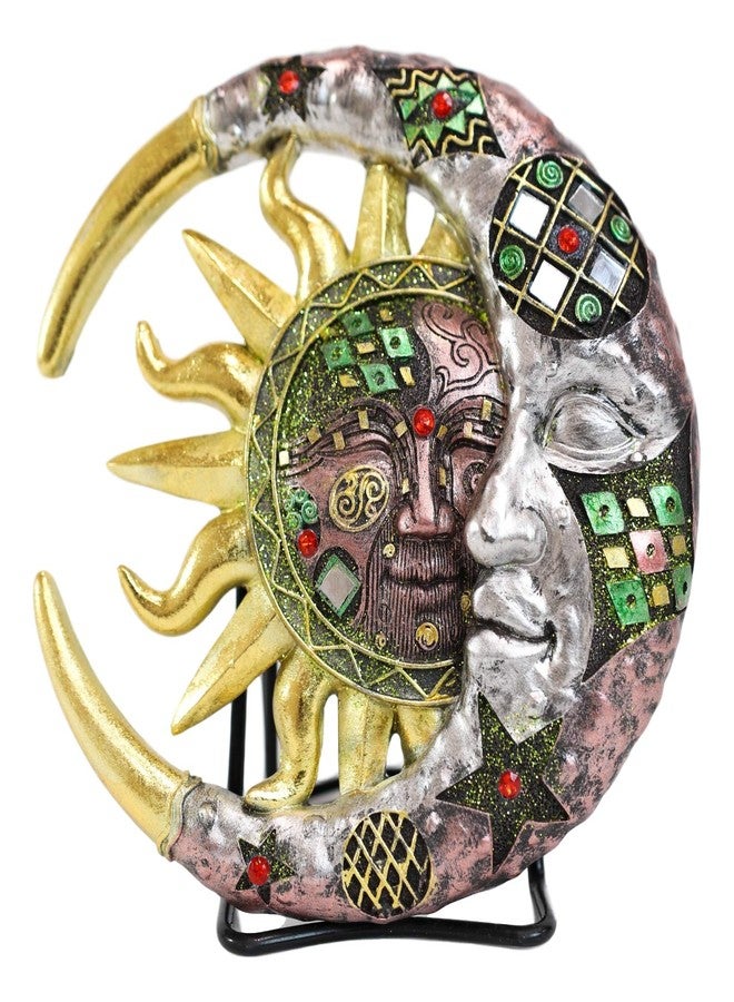 Ebros Gift Ebros Colorful Celestial Deities Belenos Golden Sun and Selene Moon Wall Hanging Decor 7.5"Tall Day Fading Into Night Mounted Plaque With Mirrors Beads Gems And Decorative Accessories - Image 3