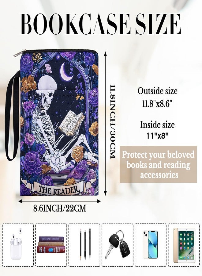 حقيبة كتب VeloKomo بتصميم هيكل عظمي قوطي - أغلفة كتب مزخرفة بالزهور مع سحاب وجيب لحماية الكتب ذات الغلاف المقوى، إكسسوارات مثالية لمحبي القراءة، هدية رائعة للنساء في أعياد الميلاد والهالوين والكريسماس والمعلمين - Image 4