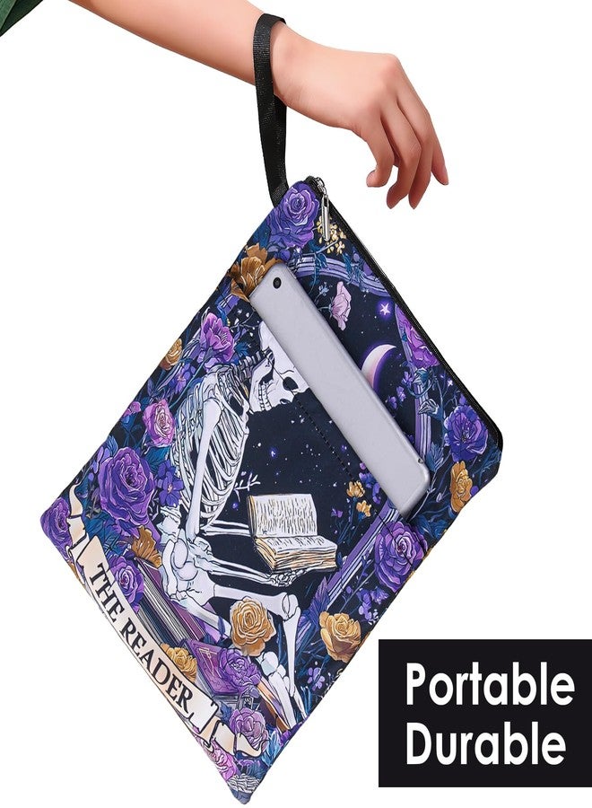 حقيبة كتب VeloKomo بتصميم هيكل عظمي قوطي - أغلفة كتب مزخرفة بالزهور مع سحاب وجيب لحماية الكتب ذات الغلاف المقوى، إكسسوارات مثالية لمحبي القراءة، هدية رائعة للنساء في أعياد الميلاد والهالوين والكريسماس والمعلمين - Image 3