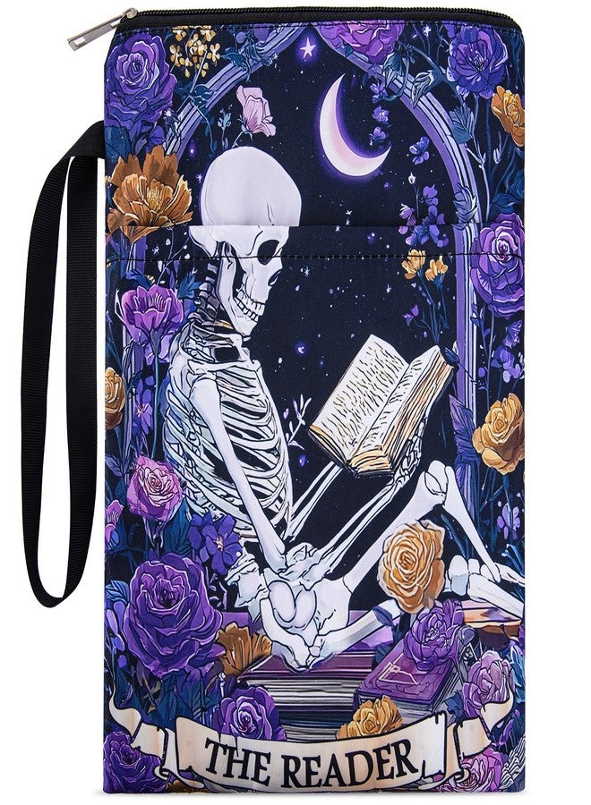 حقيبة كتب VeloKomo بتصميم هيكل عظمي قوطي - أغلفة كتب مزخرفة بالزهور مع سحاب وجيب لحماية الكتب ذات الغلاف المقوى، إكسسوارات مثالية لمحبي القراءة، هدية رائعة للنساء في أعياد الميلاد والهالوين والكريسماس والمعلمين - Image 1
