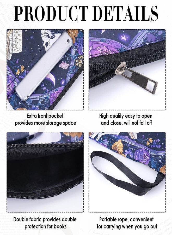 حقيبة كتب VeloKomo بتصميم هيكل عظمي قوطي - أغلفة كتب مزخرفة بالزهور مع سحاب وجيب لحماية الكتب ذات الغلاف المقوى، إكسسوارات مثالية لمحبي القراءة، هدية رائعة للنساء في أعياد الميلاد والهالوين والكريسماس والمعلمين - Image 5