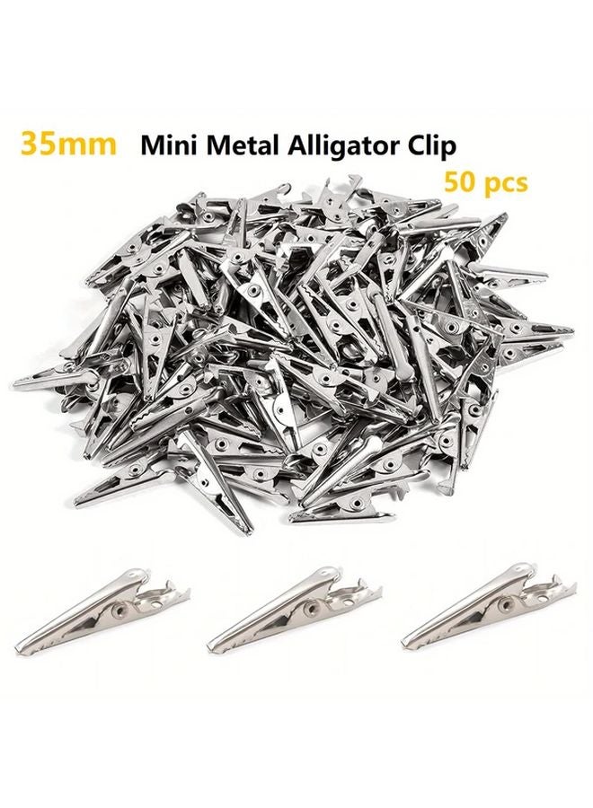 50 قطعة مشبك تمساح معدني مطلي بالنيكل مقاس 35 ملم لإدارة الكابلات والاختبارات الكهربائية - Image 1