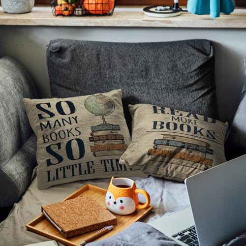 ISANOU Reading Nook Decor,Vintage Book Theme Throw Pillow Covers 18x18 Set of 4,Cozy Reading Corner Decor for Classroom Library Book Club,Book Lover Gifts for Women - Image 3