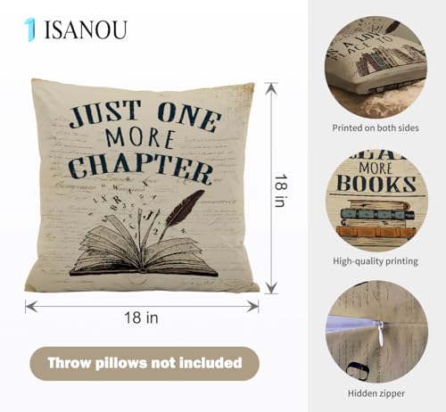 ISANOU Reading Nook Decor,Vintage Book Theme Throw Pillow Covers 18x18 Set of 4,Cozy Reading Corner Decor for Classroom Library Book Club,Book Lover Gifts for Women - Image 5