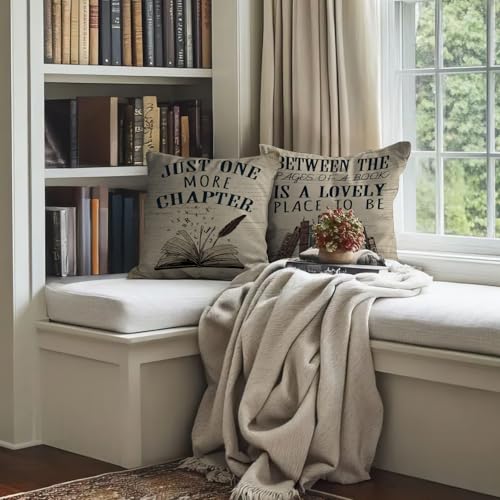 ISANOU Reading Nook Decor,Vintage Book Theme Throw Pillow Covers 18x18 Set of 4,Cozy Reading Corner Decor for Classroom Library Book Club,Book Lover Gifts for Women - Image 4