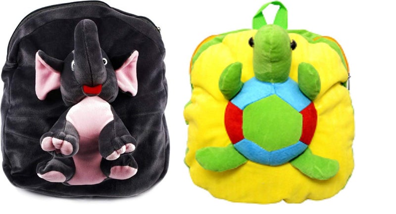 blue tree School Bag For Kids Soft Plush Backpack Combo Cartoon Bags Mini Travel Bag for for Girls Boys Toddler Baby (Full Body Elephant & Tortoise) - Image 1