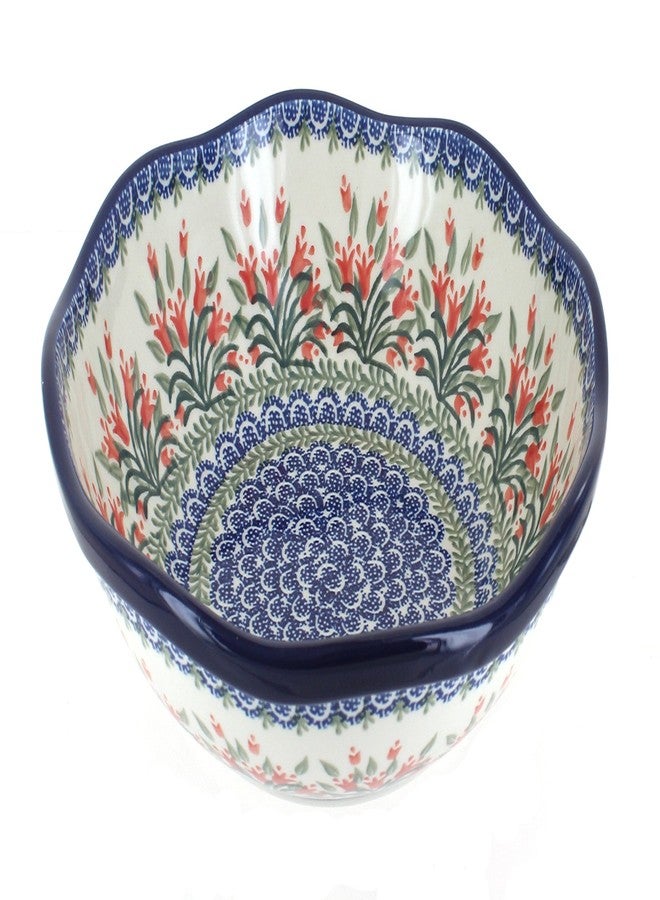 Blue Rose Pottery وعاء تقديم كبير من الخزف البولندي "بلو روز" - بنقشة زهرة التوليب البرتقالية الربيعية - قطر 10 بوصات - وعاء تقديم أنيق للمناسبات الخاصة، وحفلات العشاء، أو للاستخدام اليومي - Image 1