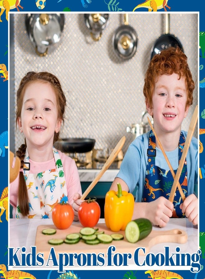 XLSXEXCL 2 Pack Kids Apron and Chef Hat Dinosaurs Adjustable Kitchen Cooking Apron with Pockets Waterproof for Girls Boys Baking Painting Crafting - Image 5