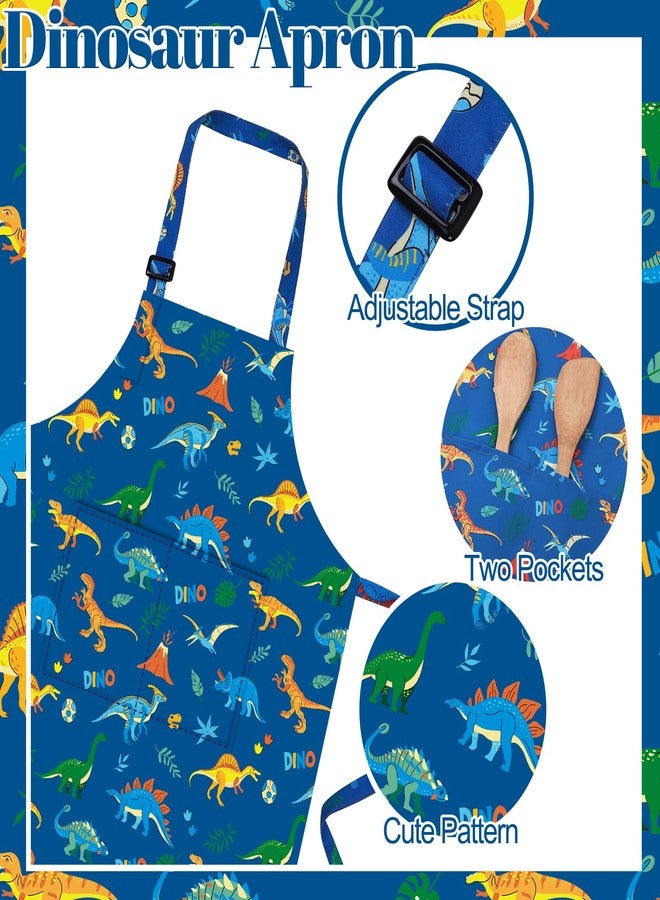 XLSXEXCL 2 Pack Kids Apron and Chef Hat Dinosaurs Adjustable Kitchen Cooking Apron with Pockets Waterproof for Girls Boys Baking Painting Crafting - Image 3