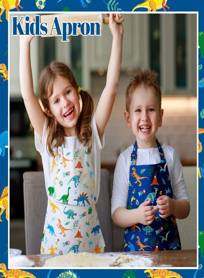 XLSXEXCL 2 Pack Kids Apron and Chef Hat Dinosaurs Adjustable Kitchen Cooking Apron with Pockets Waterproof for Girls Boys Baking Painting Crafting - Image 4