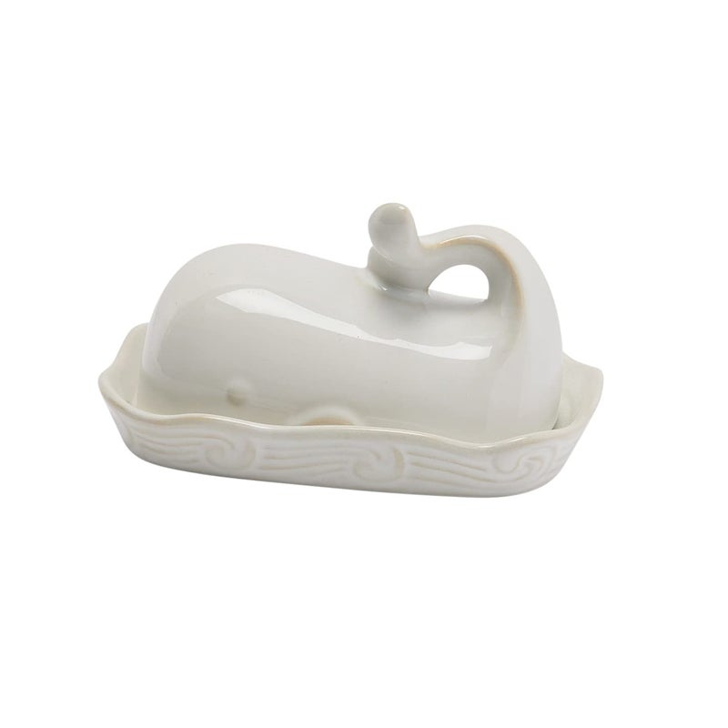Creative CoOp Coastal Stoneware Whale Shaped Butter Dish White