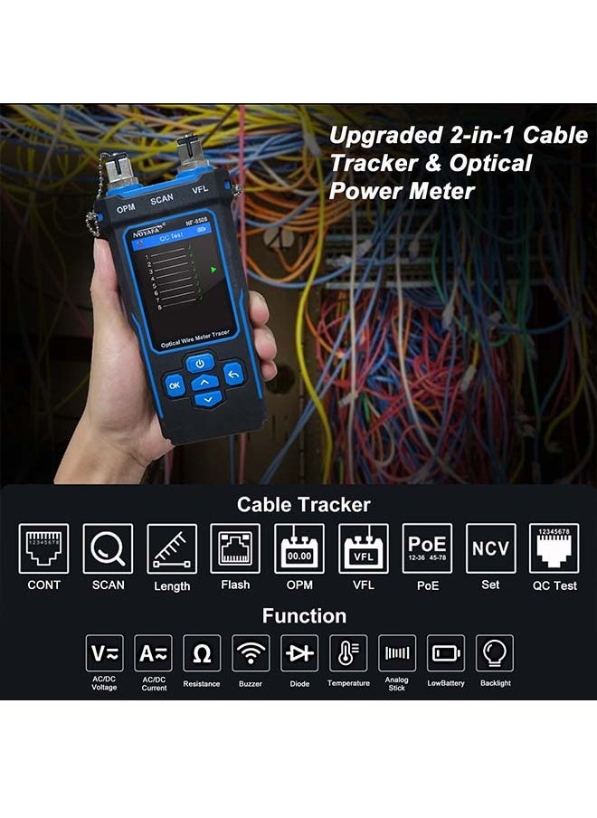 NOYAFA - NOYAFA Network Cable Tester with Optical Power Meter VFL, CAT5 CAT6 Cable Toner Ethernet Cable Tester, RJ11 RJ45 Network Tester for Telephone, Ethernet, Video, PoE Tester Wire Tracer Fiber Tester - Image 1