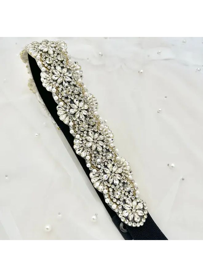 Gold Pearl Rhinestone Bridal Sash for Wedding Dresses Party Accessories - Image 1