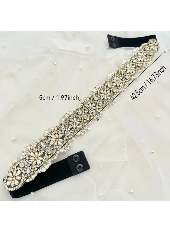 Gold Pearl Rhinestone Bridal Sash for Wedding Dresses Party Accessories - Image 3