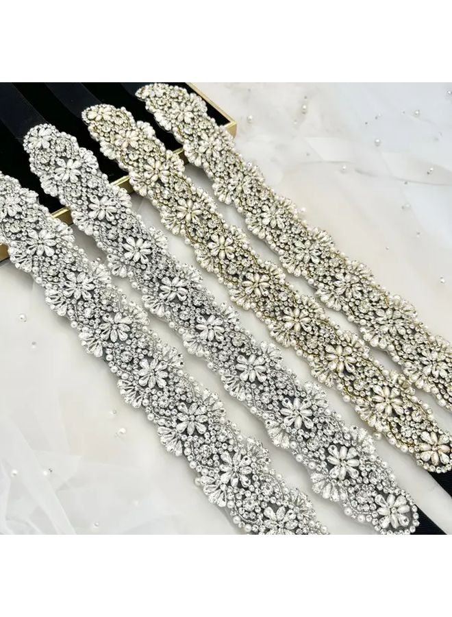 Gold Pearl Rhinestone Bridal Sash for Wedding Dresses Party Accessories - Image 2
