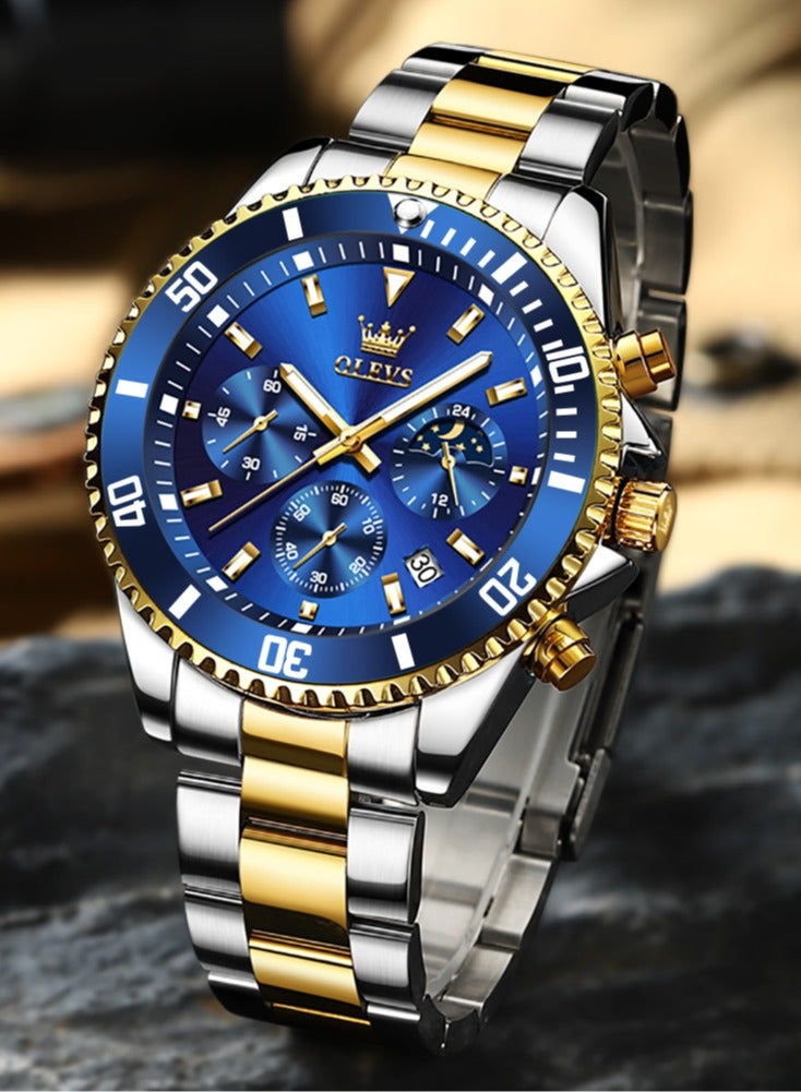 أوليفز ساعات رجالية كوارتز مقاومة للماء 42 مم OLEVS 2870 GOLD/BLUD - Image 1