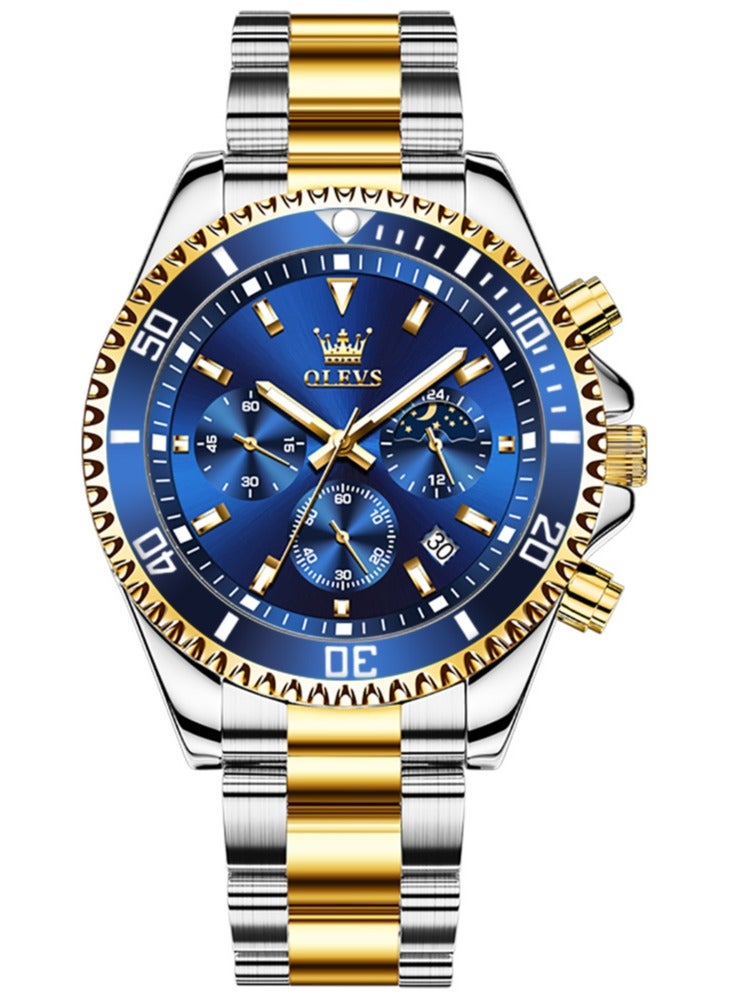 أوليفز ساعات رجالية كوارتز مقاومة للماء 42 مم OLEVS 2870 GOLD/BLUD - Image 3