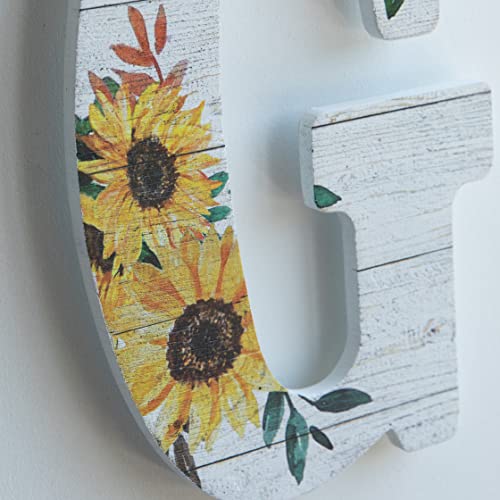COLLECTIVE HOME - 12" Wood Letters for Wall Decor, Rustic Wall Sign, Decorative Hanging Alphabet Signs, House Number, Decorations for Wedding Birthday Housewarming Party, Washed White, Sunflower (B) - Image 4