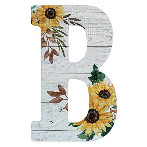 COLLECTIVE HOME - 12" Wood Letters for Wall Decor, Rustic Wall Sign, Decorative Hanging Alphabet Signs, House Number, Decorations for Wedding Birthday Housewarming Party, Washed White, Sunflower (B) - Image 1