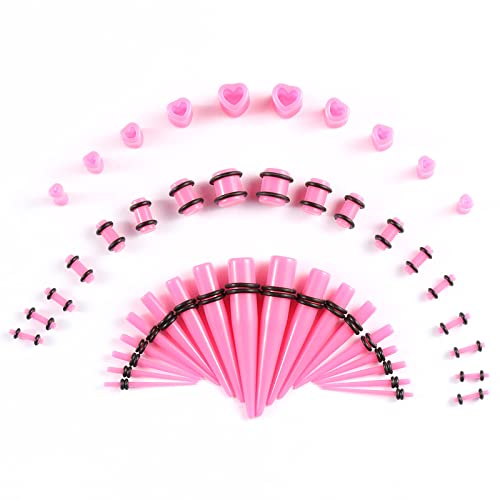 Memsion Ear Stretching Kit Gauges for Ears 46 Pieces 14G-00G Ear Gauges Expander Set Acrylic Ear Tapers and Plugs Body Earring Piercing Kits Pink color - Image 1