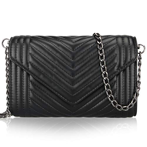 Voikukka Small Leather Crossbody Bag for Women Clutch Purse Womens Handbag Ladies Black Cross Body Purses Designer Shoulder Bag with Chain Strap Mini Quilted Crossbody Phone Bags - Image 1