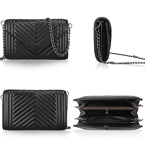 Voikukka Small Leather Crossbody Bag for Women Clutch Purse Womens Handbag Ladies Black Cross Body Purses Designer Shoulder Bag with Chain Strap Mini Quilted Crossbody Phone Bags - Image 3