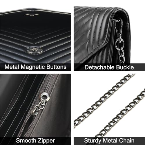 Voikukka Small Leather Crossbody Bag for Women Clutch Purse Womens Handbag Ladies Black Cross Body Purses Designer Shoulder Bag with Chain Strap Mini Quilted Crossbody Phone Bags - Image 5
