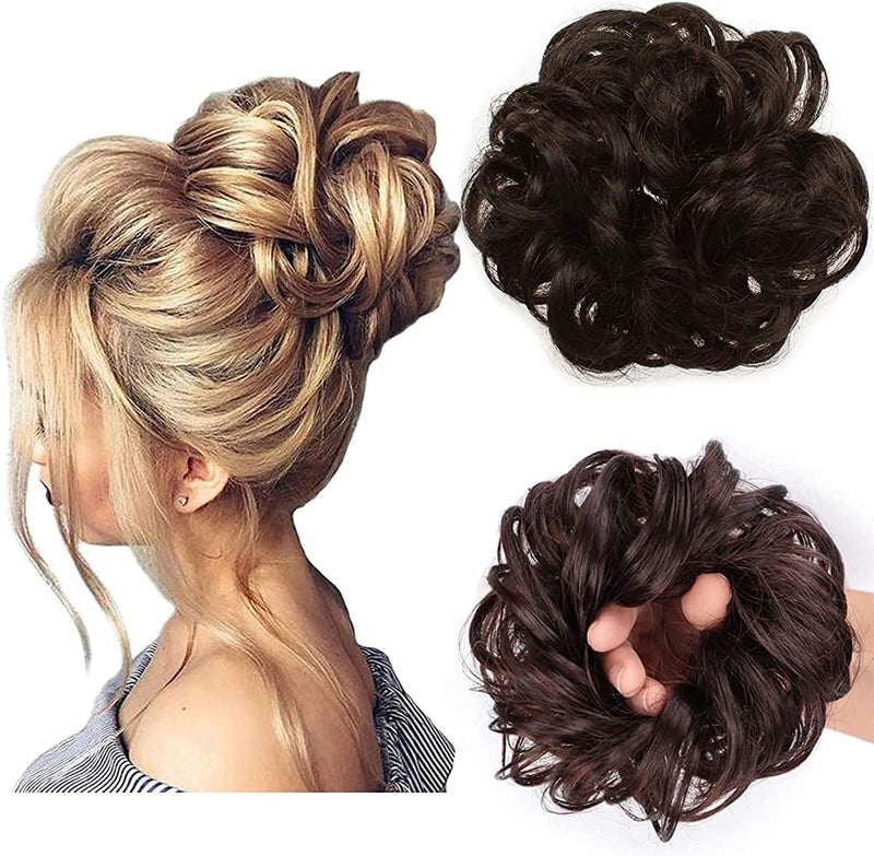 اسويتوفك زينة شعر على شكل كعكة فوضوية بتسريحة عالية، مع إضافات شعر صناعية، لون بني داكن، مقاس واحد - Image 1