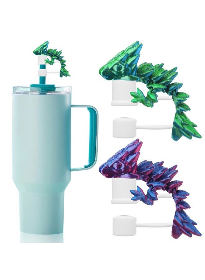Habbiful 2 PCS Dragon Straw Toppers for Stanley Cups Silicone 3D Printed Dragon Straw Covers Compatible with Stanley 30 & 40oz Cup Accessories for Gifts Birthday Party Decoration - Image 1