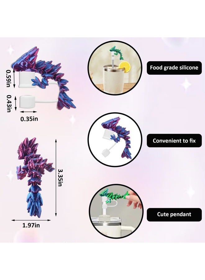 Habbiful 2 PCS Dragon Straw Toppers for Stanley Cups Silicone 3D Printed Dragon Straw Covers Compatible with Stanley 30 & 40oz Cup Accessories for Gifts Birthday Party Decoration - Image 2