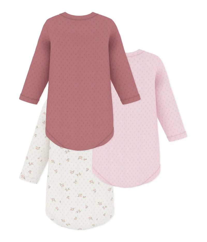Petit Bateau Pack Of Long-Sleeved Bodies For Babies In Cotton Printed With Flowers