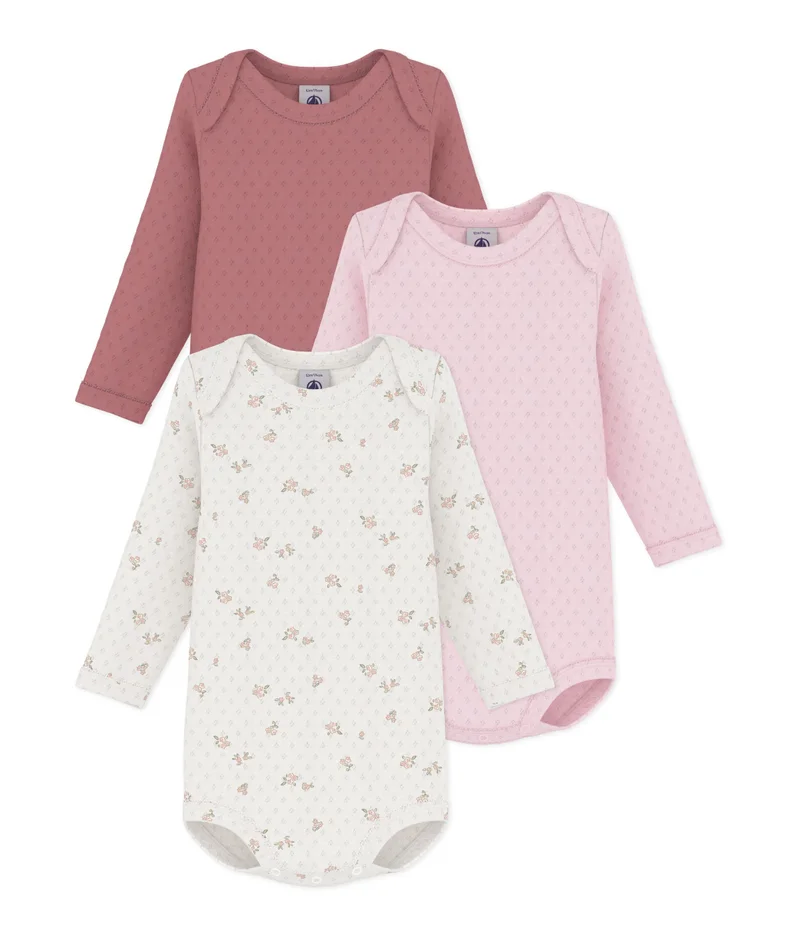 Petit Bateau Pack Of Long-Sleeved Bodies For Babies In Cotton Printed With Flowers