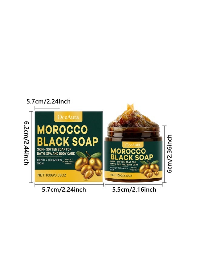 OceAura Moroccan Black Soap 100g Body Cleanser - Gentle Exfoliating Black Soap with Argan Oil - Moisturizing Body Exfoliator Scrub for Smooth, Radiant Skin - Natural Morocco Soap - Image 2