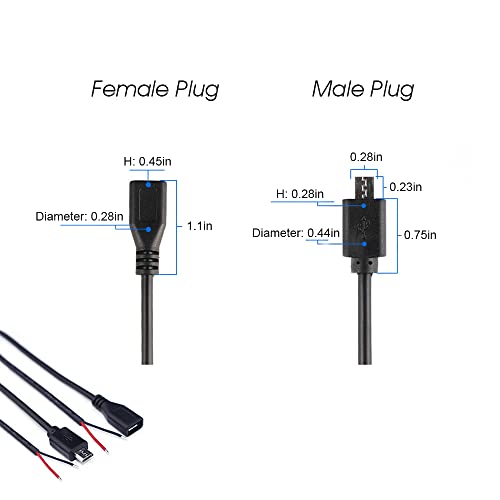 KSOPUERT 4 Pcs 1ft Black Micro USB 2 Wire Pigtail Cable, 2.1A 5V, 28AWG, 2 Cores, Power Pigtail Repair, 2 Male & 2 Female Plugs Included, Charging Only, No Data Transfer - Image 3