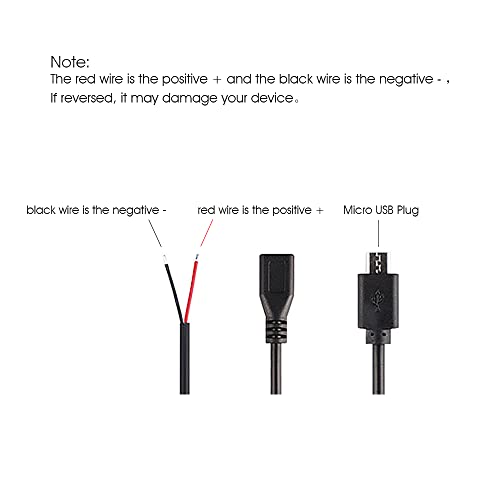 KSOPUERT 4 Pcs 1ft Black Micro USB 2 Wire Pigtail Cable, 2.1A 5V, 28AWG, 2 Cores, Power Pigtail Repair, 2 Male & 2 Female Plugs Included, Charging Only, No Data Transfer - Image 5
