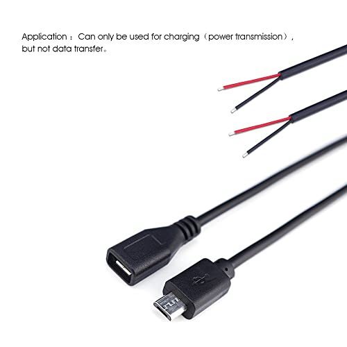 KSOPUERT 4 Pcs 1ft Black Micro USB 2 Wire Pigtail Cable, 2.1A 5V, 28AWG, 2 Cores, Power Pigtail Repair, 2 Male & 2 Female Plugs Included, Charging Only, No Data Transfer - Image 4