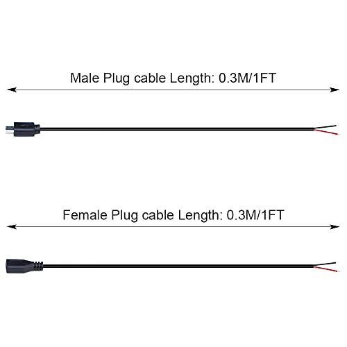 KSOPUERT 4 Pcs 1ft Black Micro USB 2 Wire Pigtail Cable, 2.1A 5V, 28AWG, 2 Cores, Power Pigtail Repair, 2 Male & 2 Female Plugs Included, Charging Only, No Data Transfer - Image 2