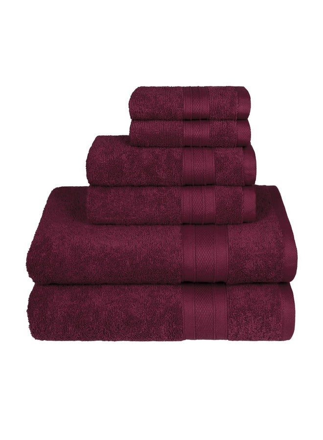 Trident منشفة تريدايت الناعمة المريحة للحمام، منشفة قطن 100%، فائقة النعومة، عالية الامتصاص، مجموعة من 6 مناشف، 500 غم - نبيذ أحمر - Image 1