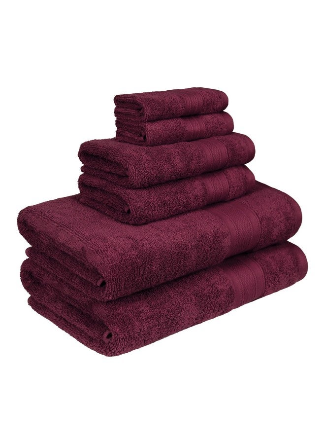Trident منشفة تريدايت الناعمة المريحة للحمام، منشفة قطن 100%، فائقة النعومة، عالية الامتصاص، مجموعة من 6 مناشف، 500 غم - نبيذ أحمر - Image 2